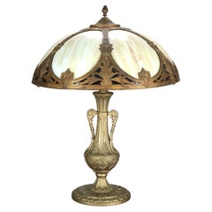 Lampe de bureau ancienne Bradley 
Hubbard School en verre bicolore C1920