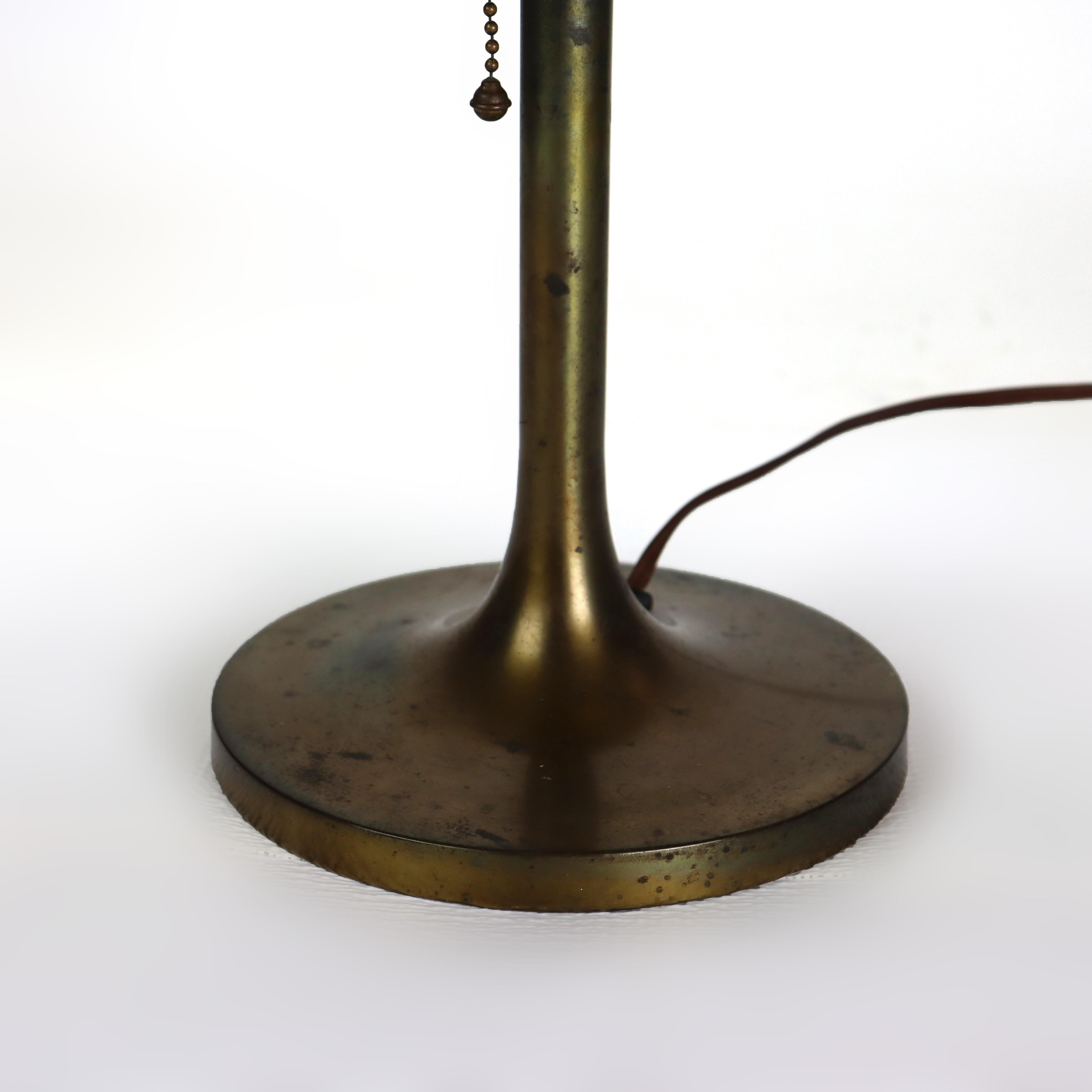 American Antique Bradley & Hubbard Style Arts & Crafts 8 Panel Slag Glass Table Lamp For Sale