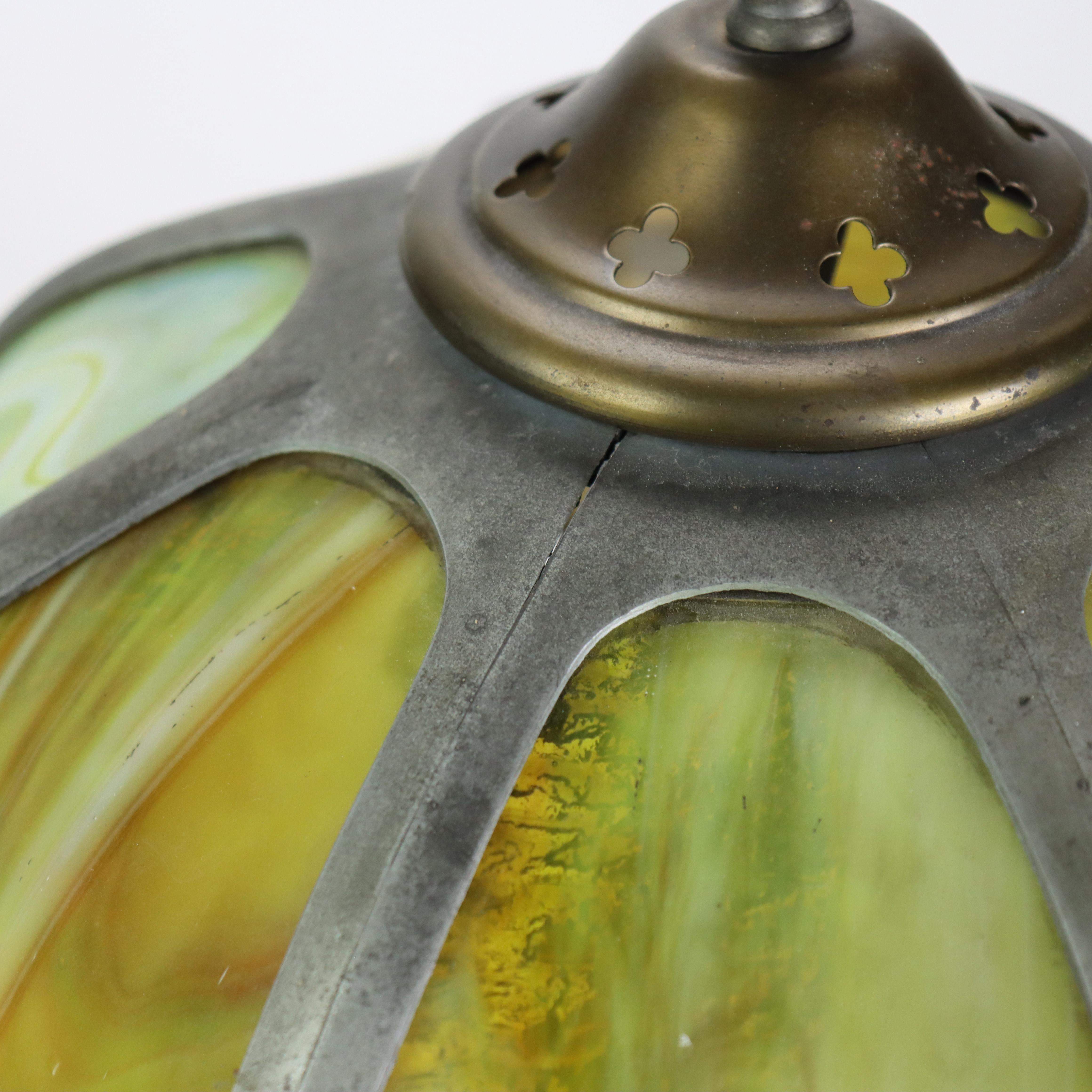 Antique Bradley & Hubbard Style Arts & Crafts 8 Panel Slag Glass Table Lamp For Sale 2