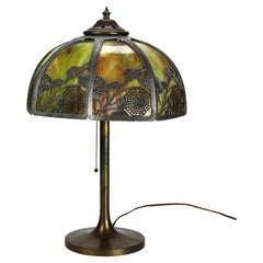 Antique Bradley & Hubbard Style Arts & Crafts 8 Panel Slag Glass Table Lamp