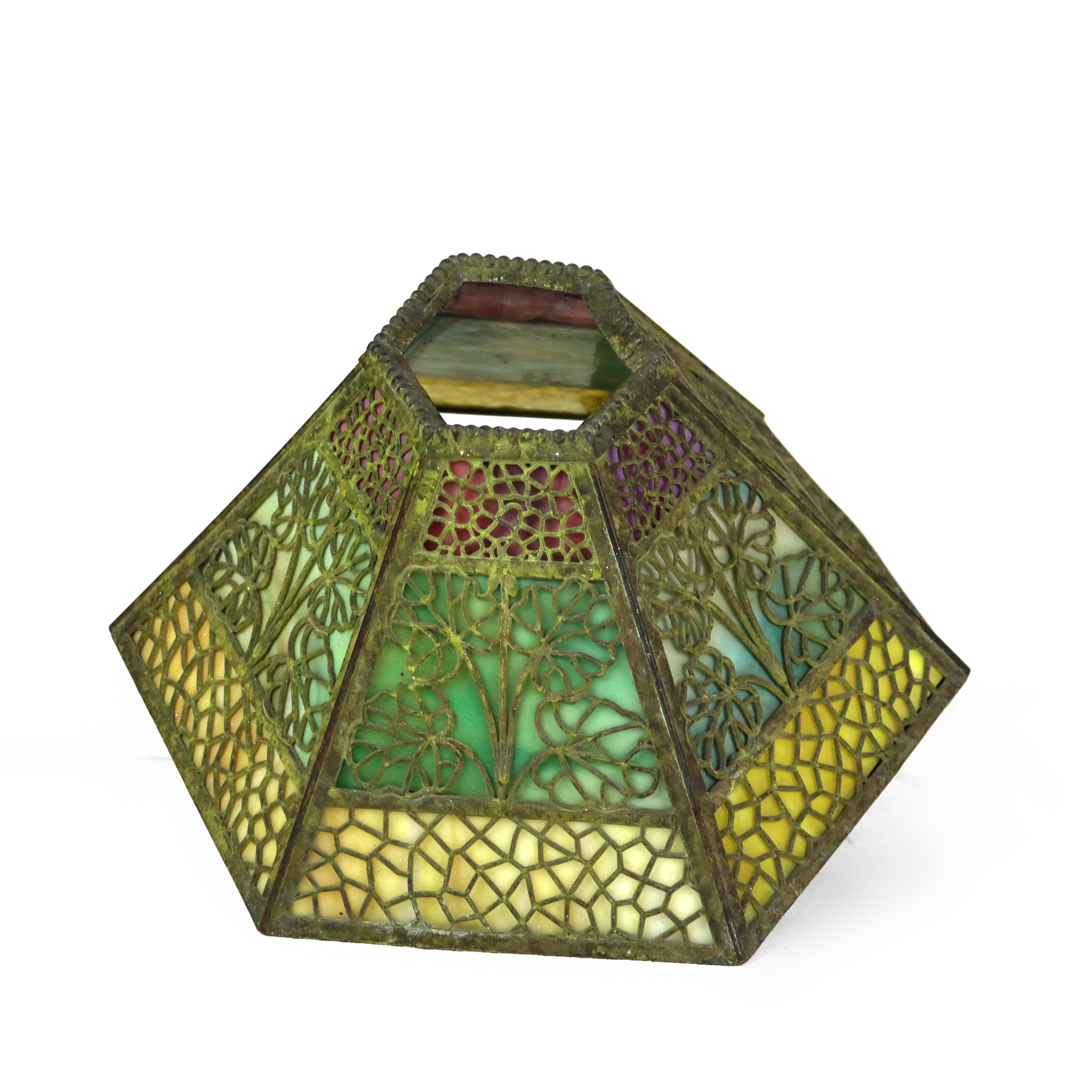 20th Century Antique Bradley & Hubbard Tri-Color Slag Glass Shade with Filigree Overlay c1920