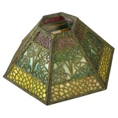 Antique Bradley & Hubbard Tri-Color Slag Glass Shade with Filigree Overlay c1920
