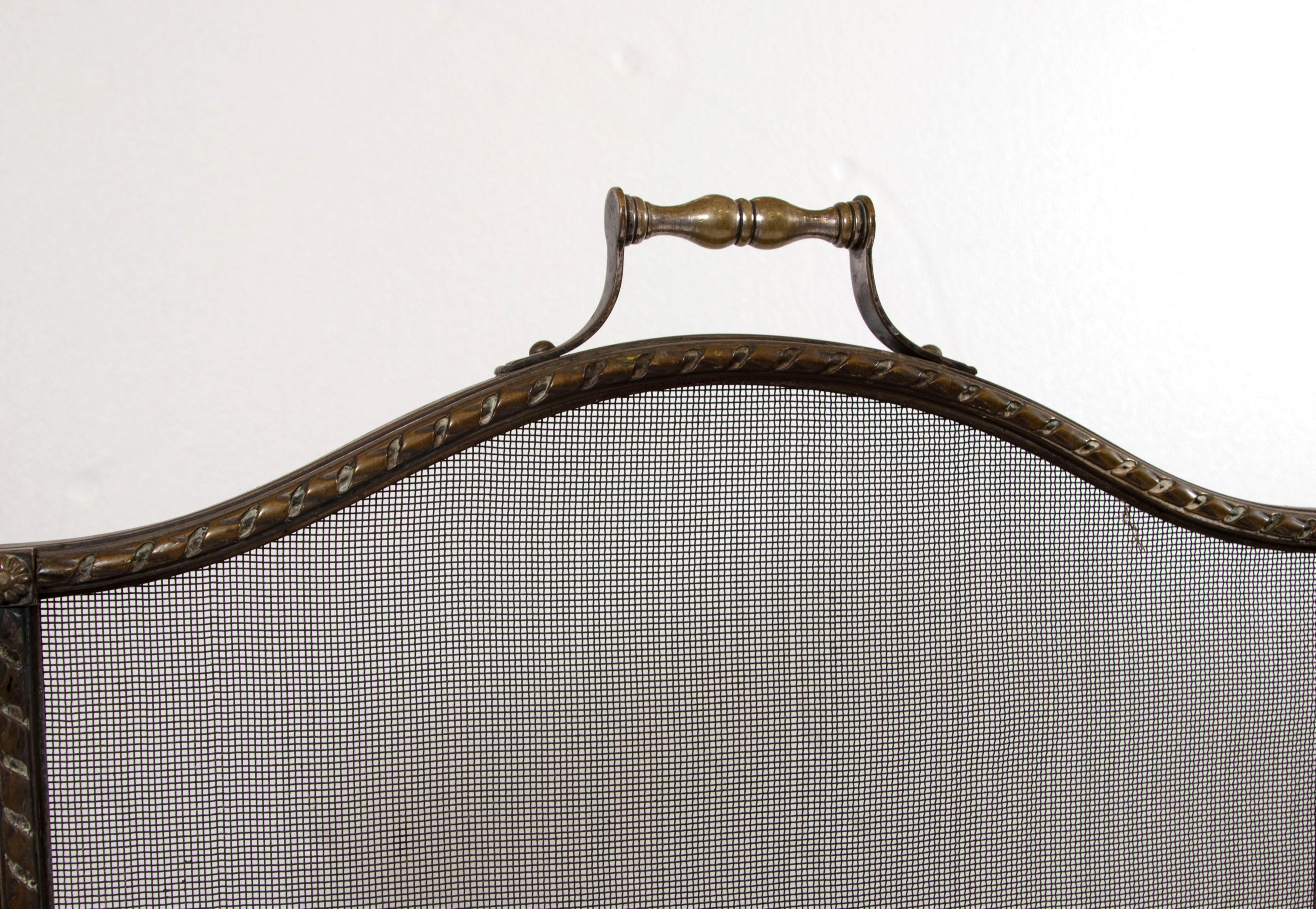 Antique Braided Floral Bronze Fireplace Screen Panel In Good Condition For Sale In New York, NY