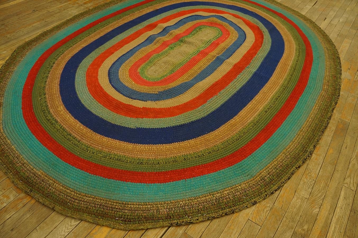 Wool Early 20th Century American Braided Carpet ( 6'7