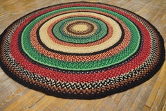 Happy Jewel Tone Color 9' Round Size Antique American Braided Folk Art Rug