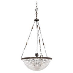Antique Brass 14" Holophane Crystal Prismatic Glass Pendant Light Lamp, c.1910