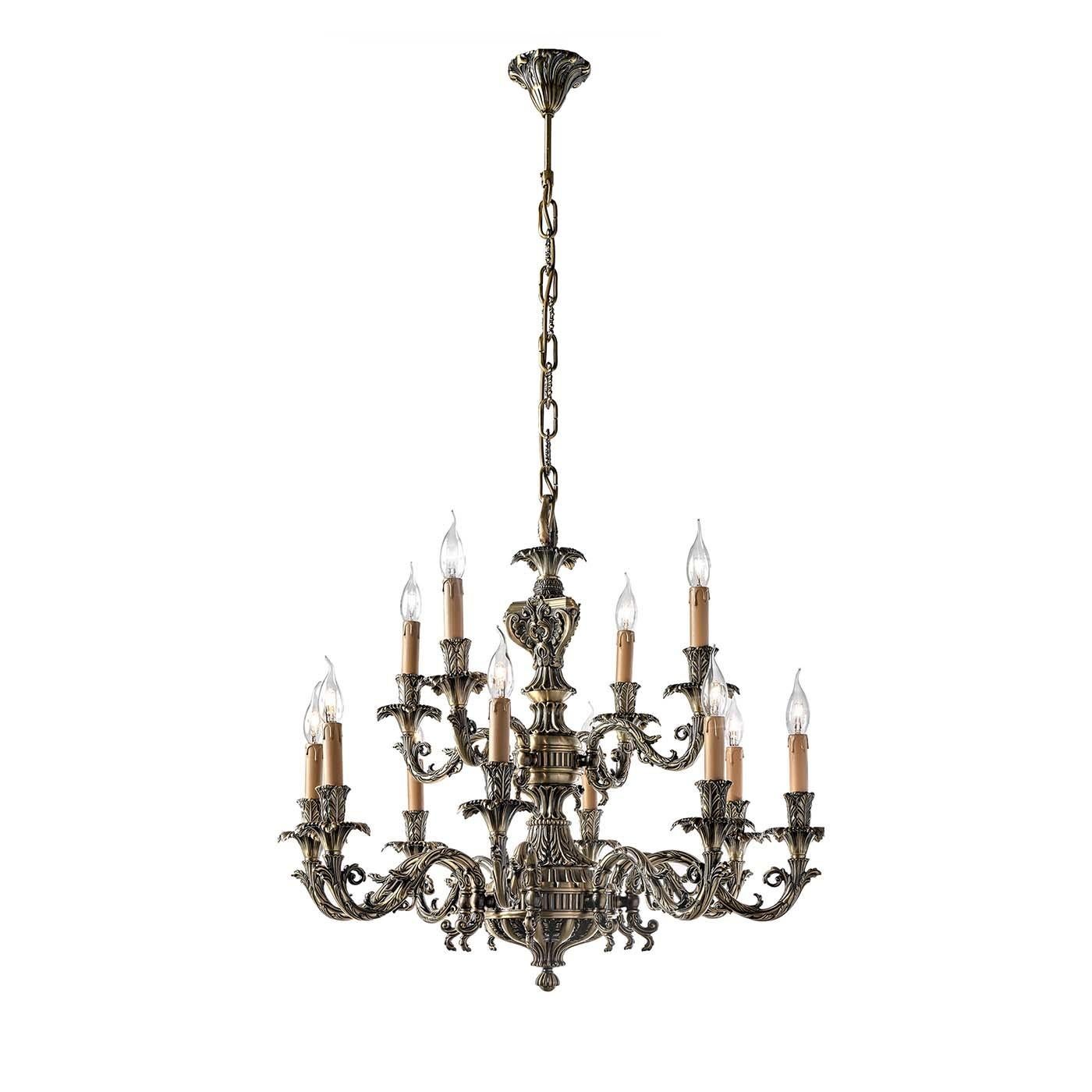 Antique Brass 18-Light Chandelier For Sale