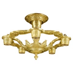 Used Brass 5 Exposed Bulbs Down Light Chandelier