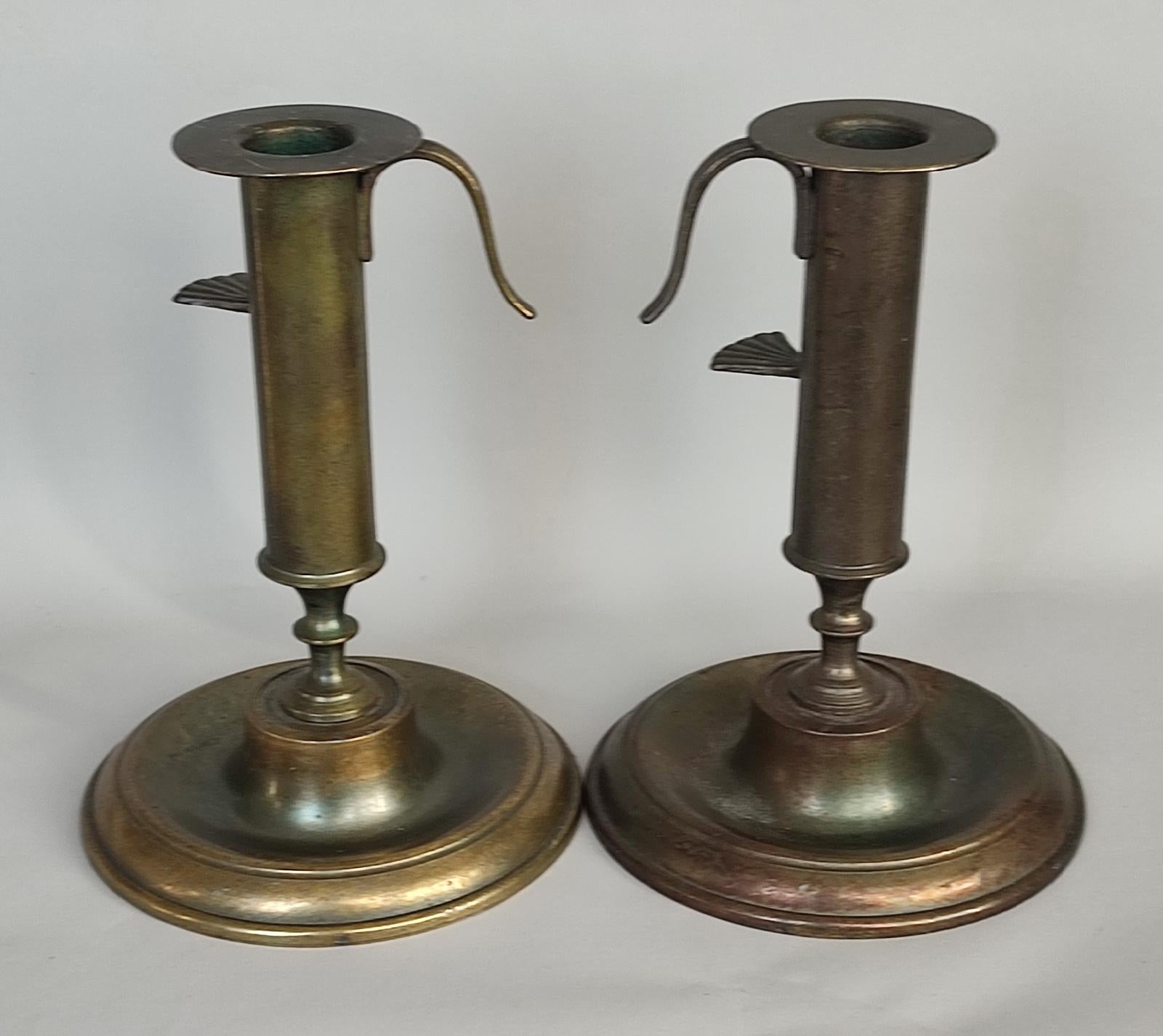 Antique Brass Adjustable Push Up Pair of Candleholders, 19th Century For Sale 4