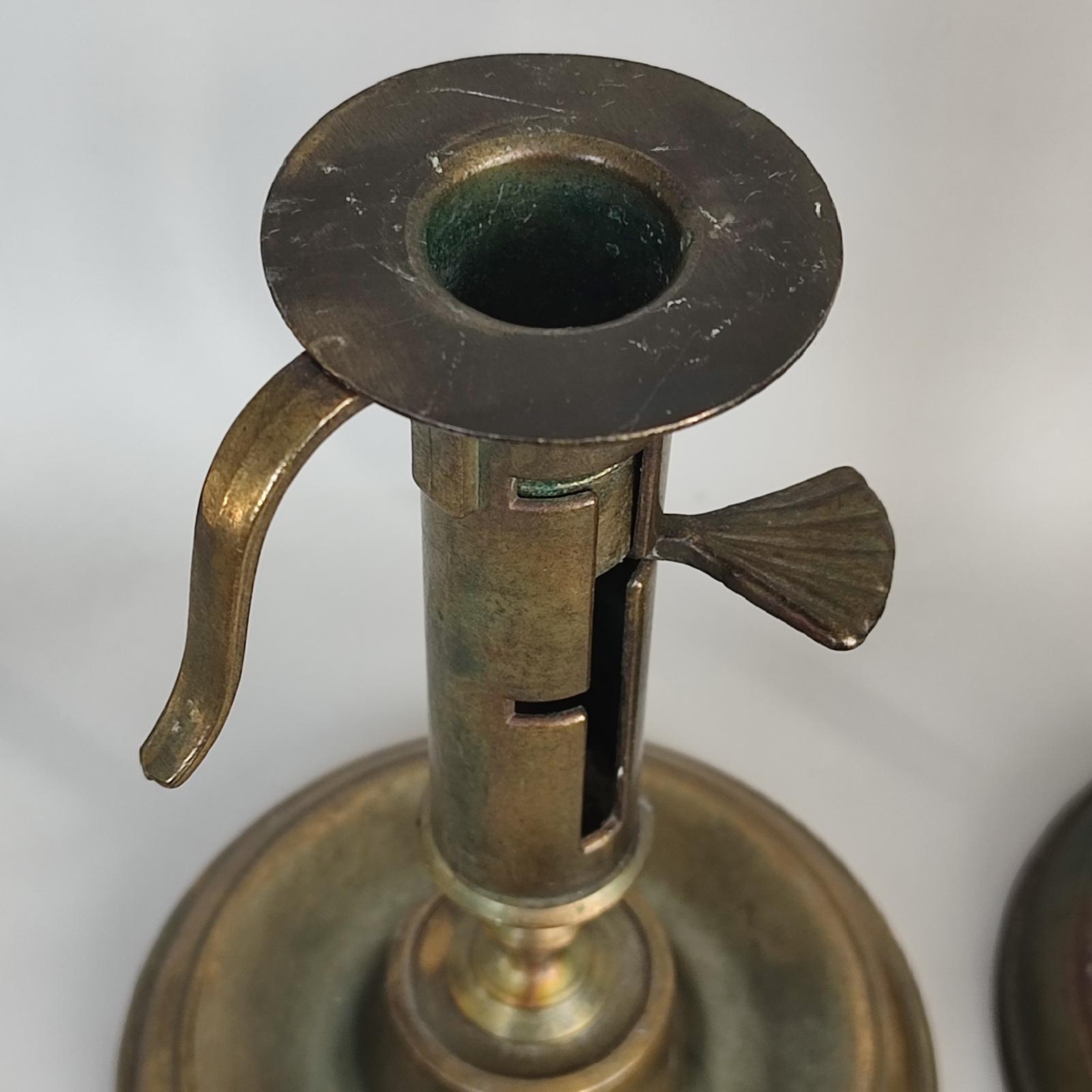 Antique Brass Adjustable Push Up Pair of Candleholders, 19th Century For Sale 5