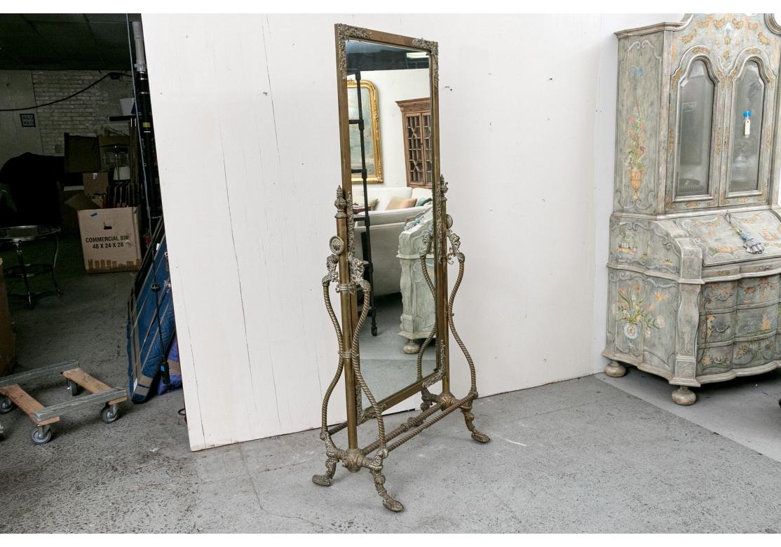 Antique Brass Aesthetic Periode Cheval Spiegel im Angebot 11