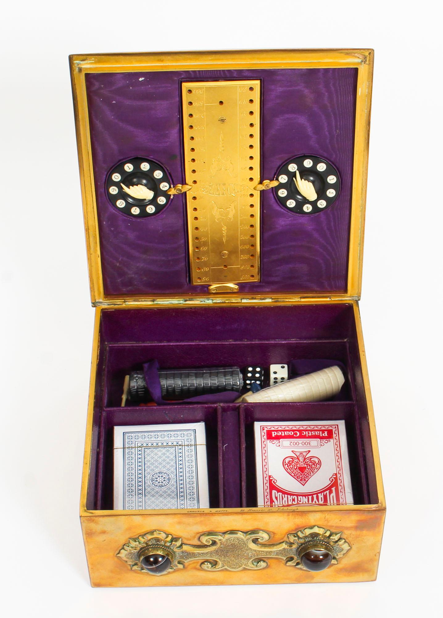 Mid-19th Century Antique Brass and Agate Gaming Box Edinburgh, 19th Century