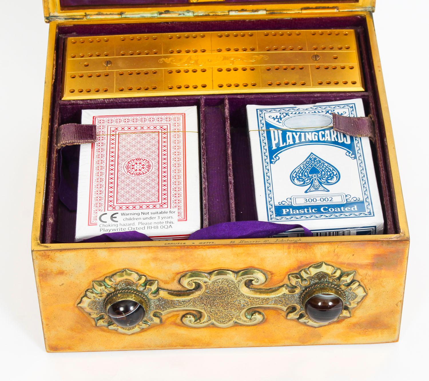 Antique Brass and Agate Gaming Box Edinburgh, 19th Century 1