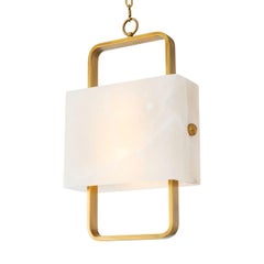 Antique Brass and Alabaster Cube Chandelier