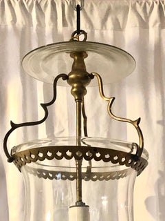Antique Brass and Blown Glass Hall Lantern, circa 1920