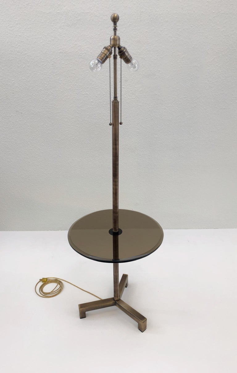 Antique Brass and Bronze Glass Floor Lamp with Table by ...