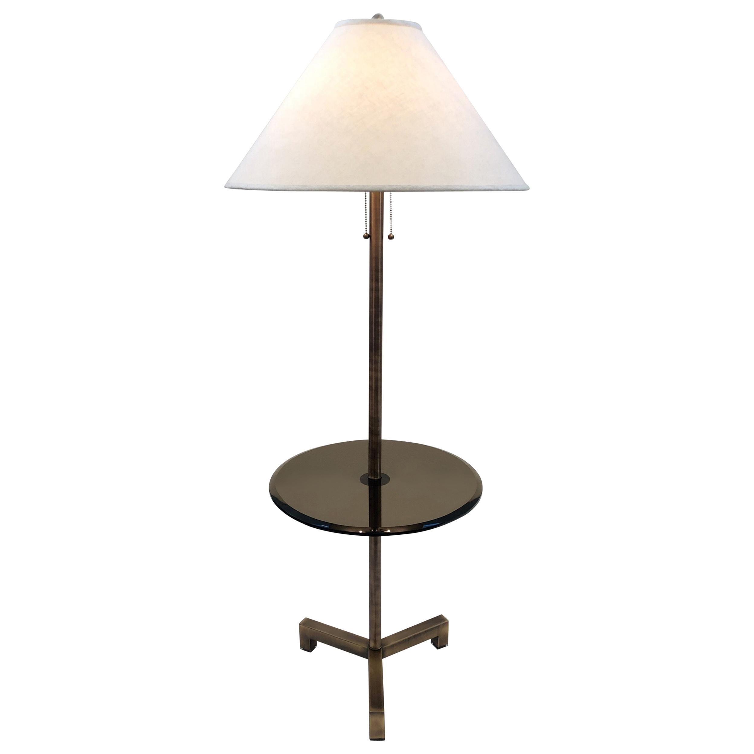 Antique Brass and Bronze Glass Floor Lamp with Table by Charles Hollis Jones