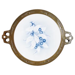 Bandeja de latón antiguo y cerámica con asas - Elegancia años 50/1960