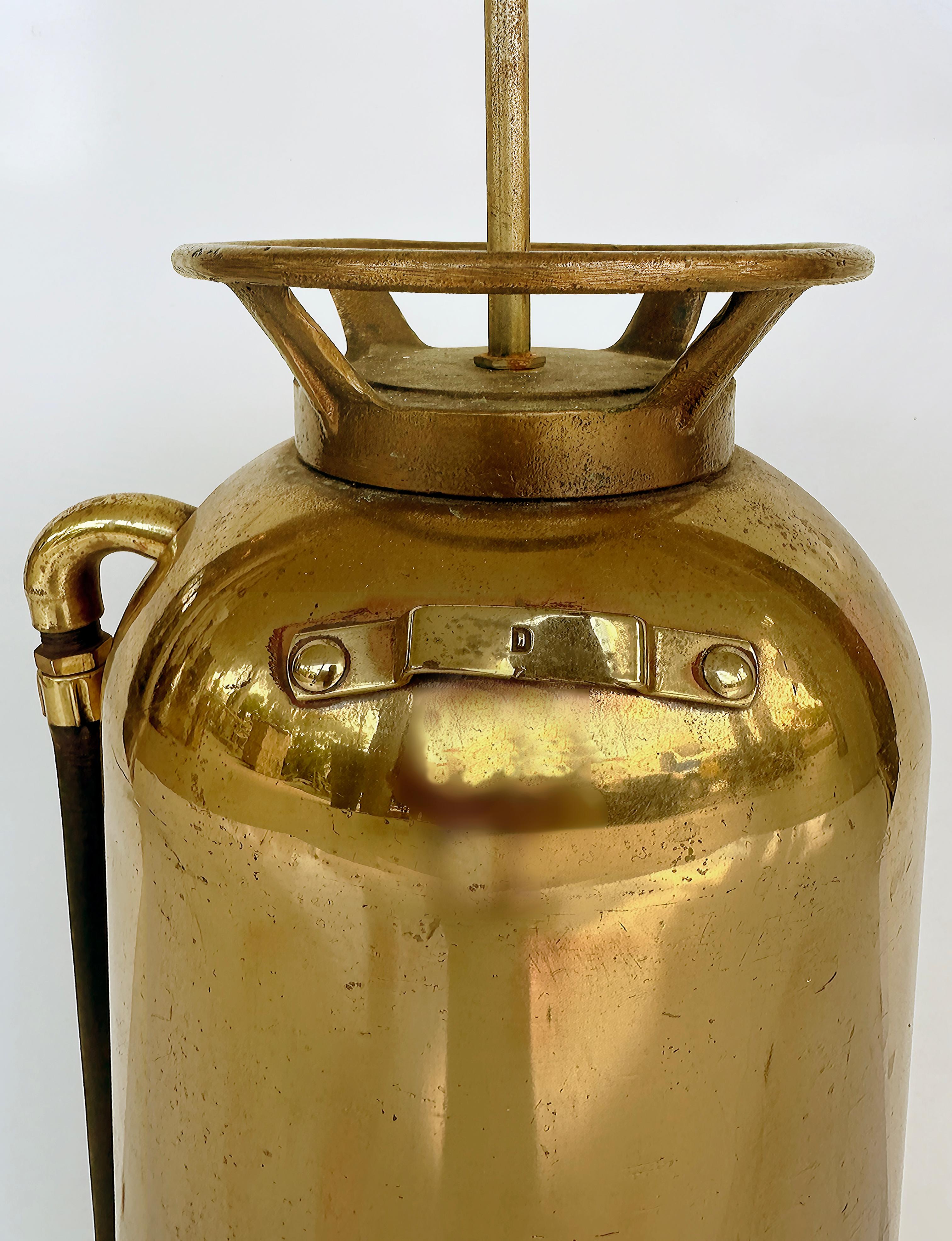 American Antique Brass and Copper Fire Extinguisher Table Lamp with Large Maker's Plaque For Sale