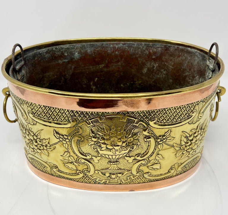Antique Brass and Copper Oval Planter with Liner, circa 18901900 For