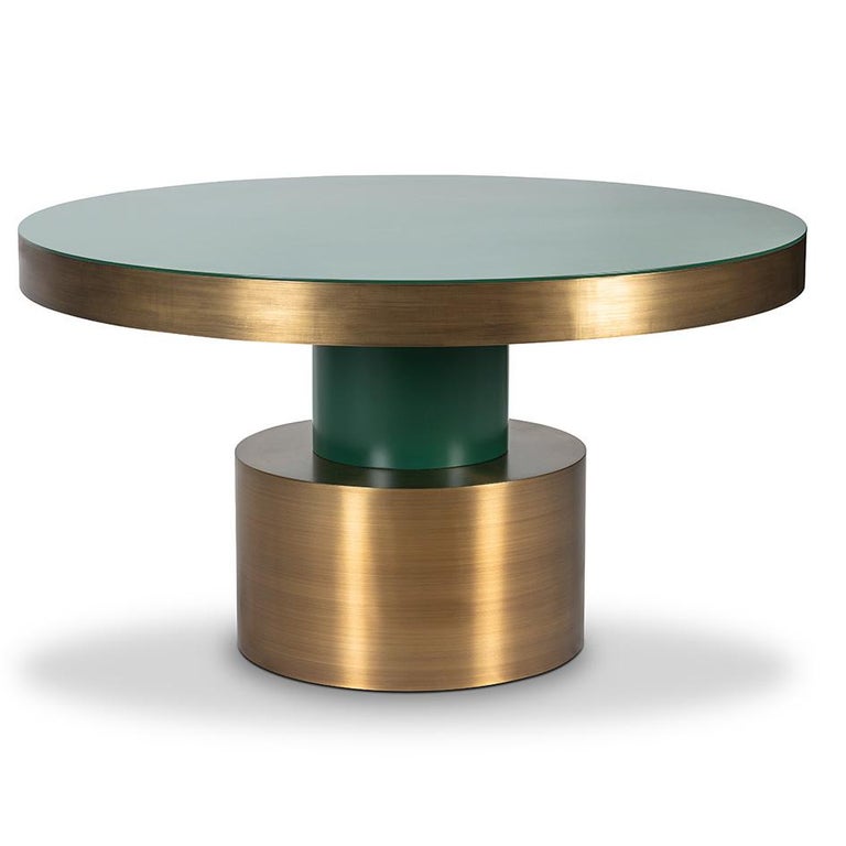 Art Deco Style Dining Table in Antique Brass and Emerald Green