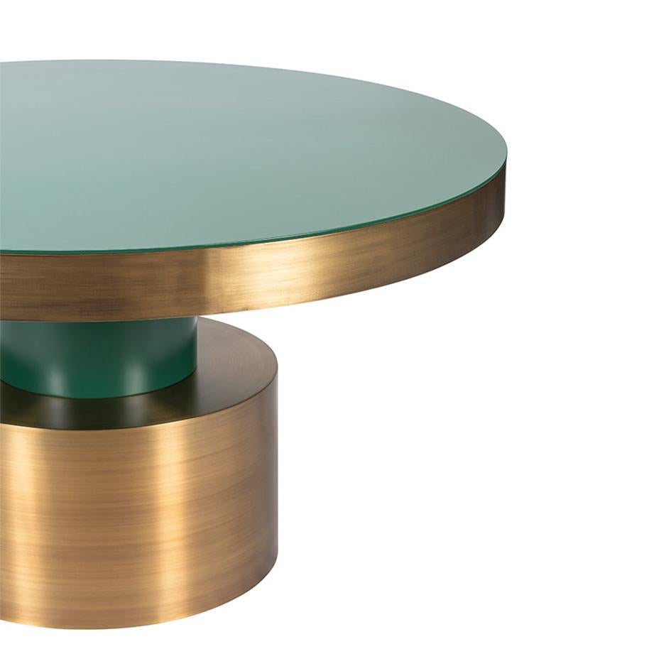 Contemporary 21st Century Art Deco Antique Brass and Green Lacquered Wood Rio Dining Table For Sale
