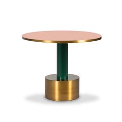 21st Century Art Deco Antique Brass and Pink Lacquered Rio Side Table Handmade