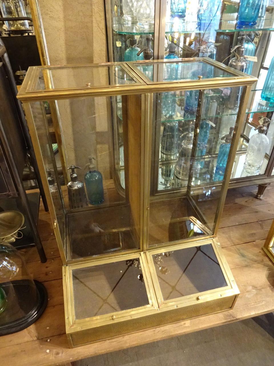 Antique Brass and Glass Coffee Display Case, France 5