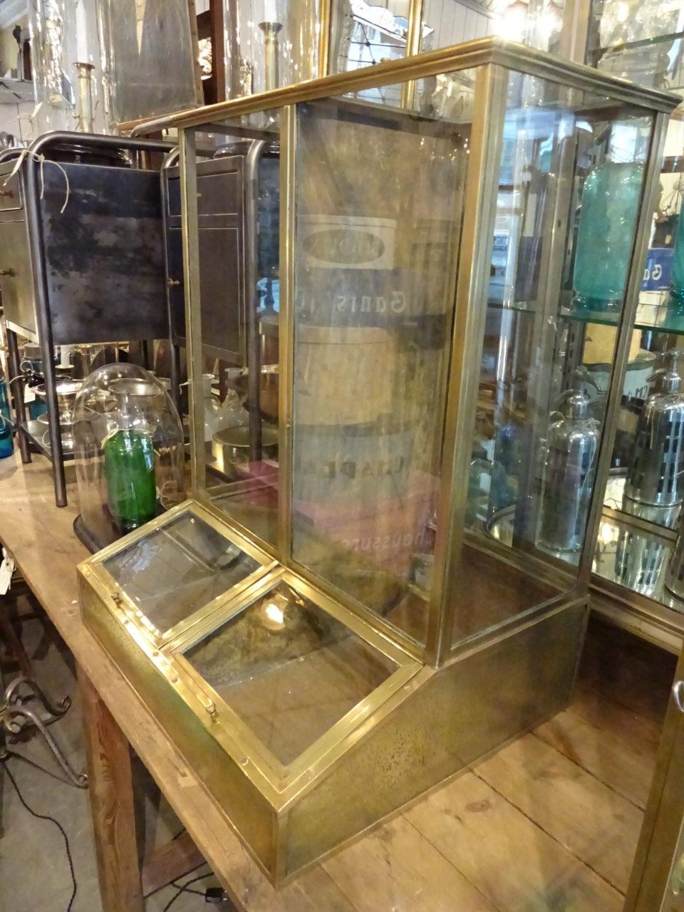 French Antique Brass and Glass Coffee Display Case, France