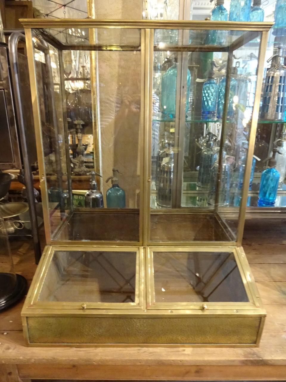 19th Century Antique Brass and Glass Coffee Display Case, France