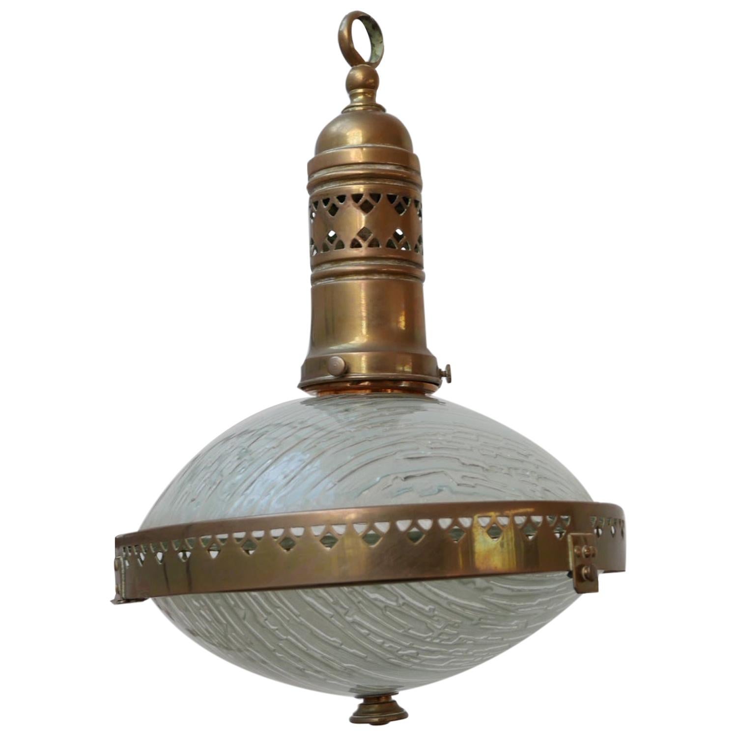 French Antique Glass Flowers and Brass Pendant Light at 1stDibs