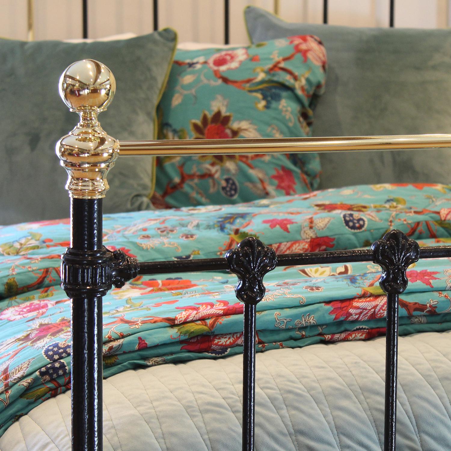 Late Victorian Antique Brass and Iron Bed in Black, MK255