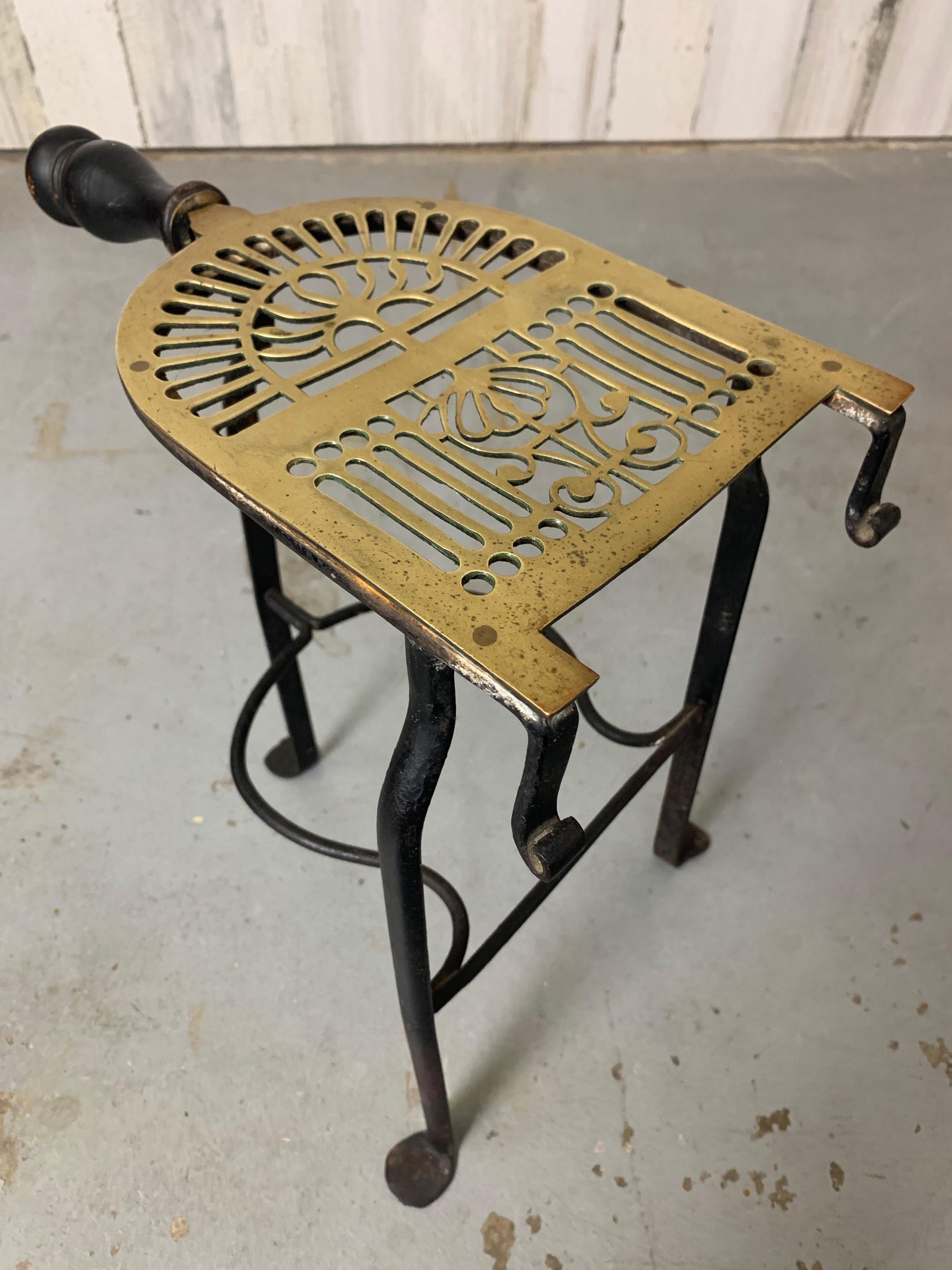 Antique Pierced Brass and Iron Fireplace Trivet For Sale 1