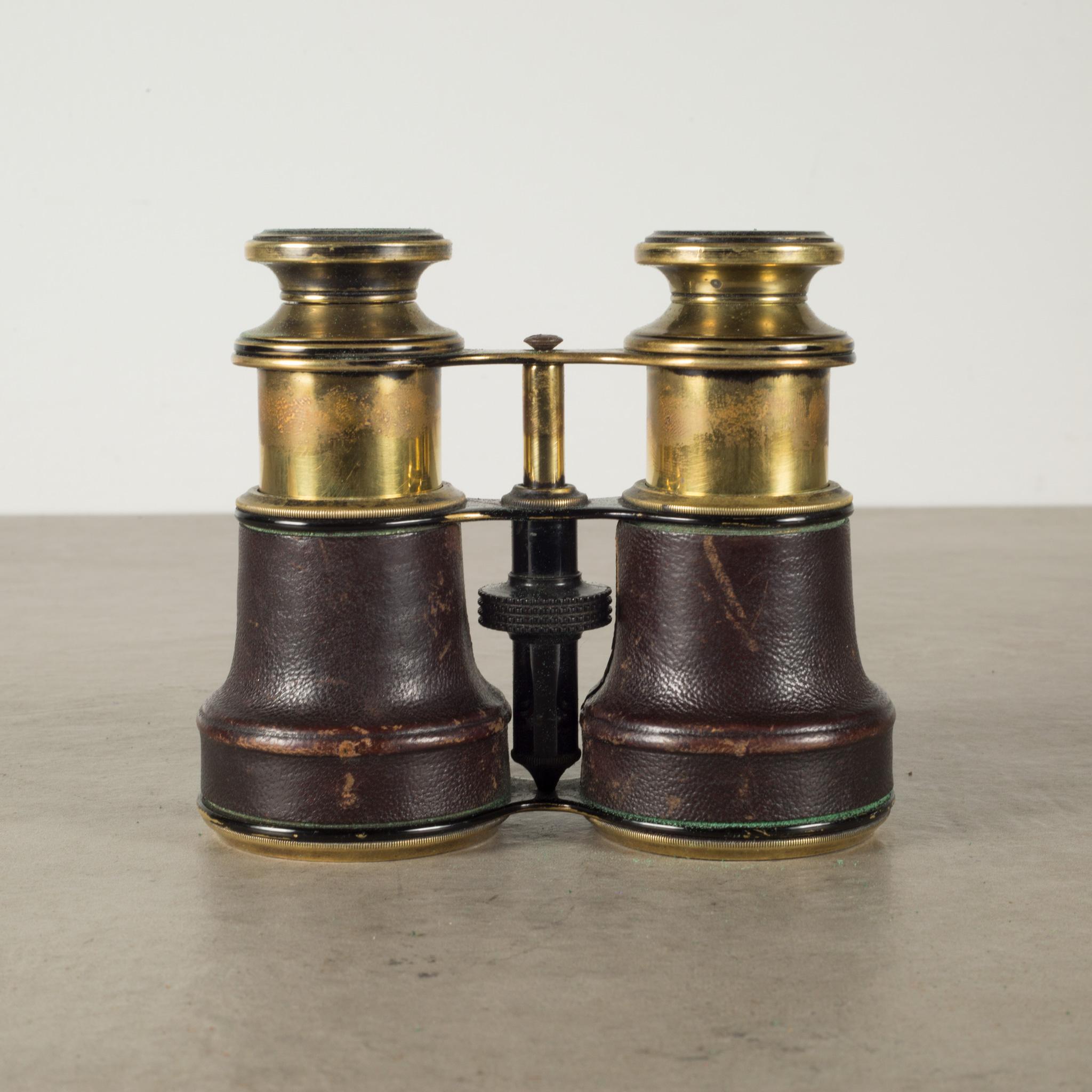 Industrial Antique Brass and Leather Binoculars c.1900-1940