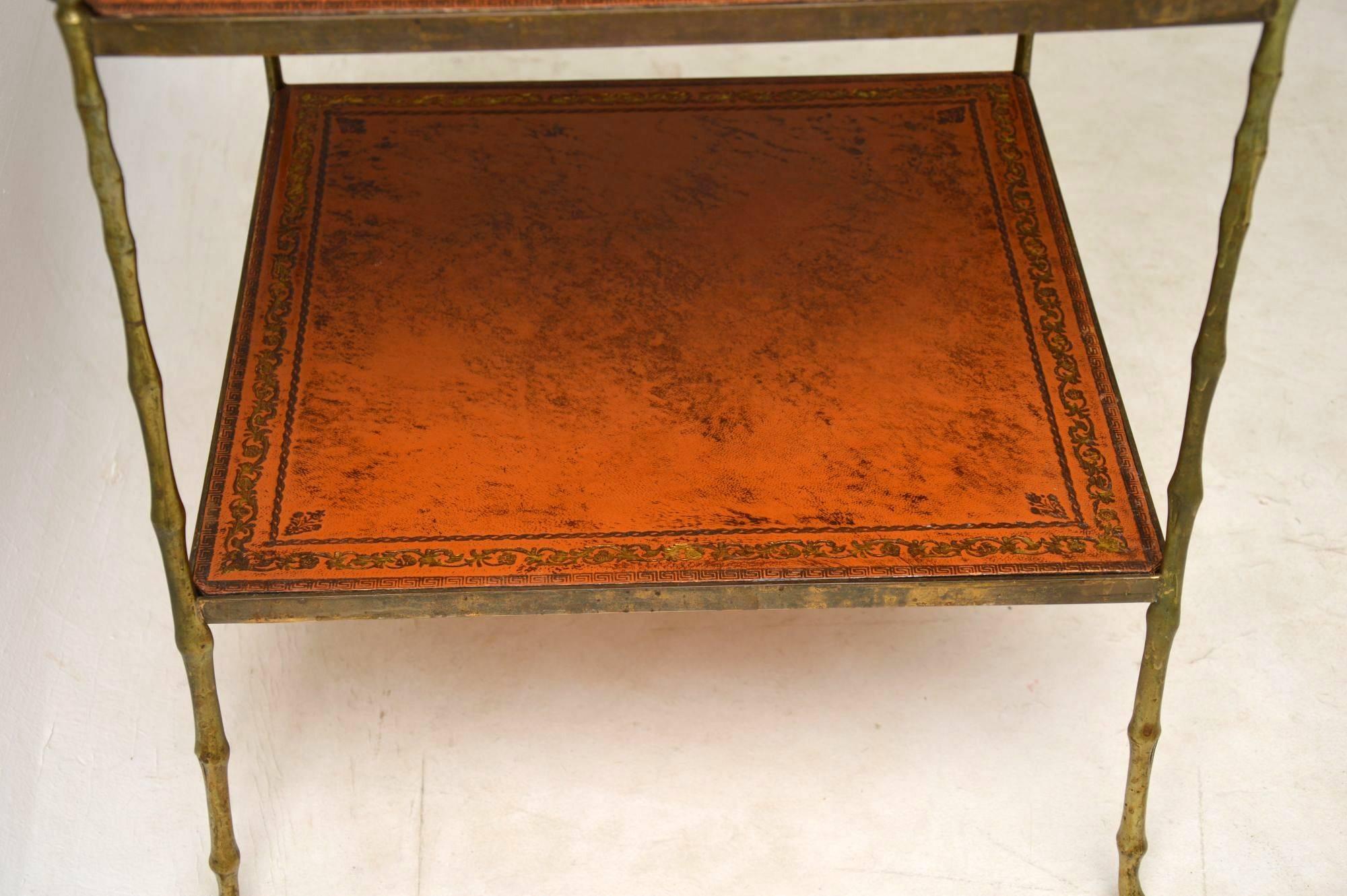 Antique Brass and Leather Coffee Table or Side Table In Excellent Condition In London, GB