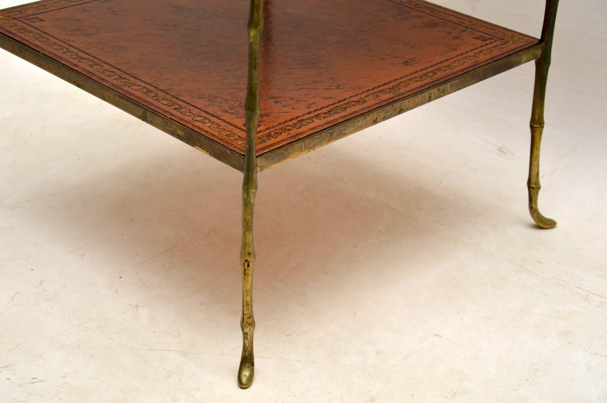 Antique Brass and Leather Coffee Table or Side Table 3