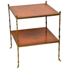 Antique Brass and Leather Coffee Table or Side Table