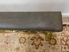 Antique Brass and Leather Fireplace Fender / Bench