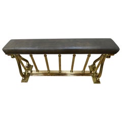 Antique Brass and Leather Fireplace Fender / Bench