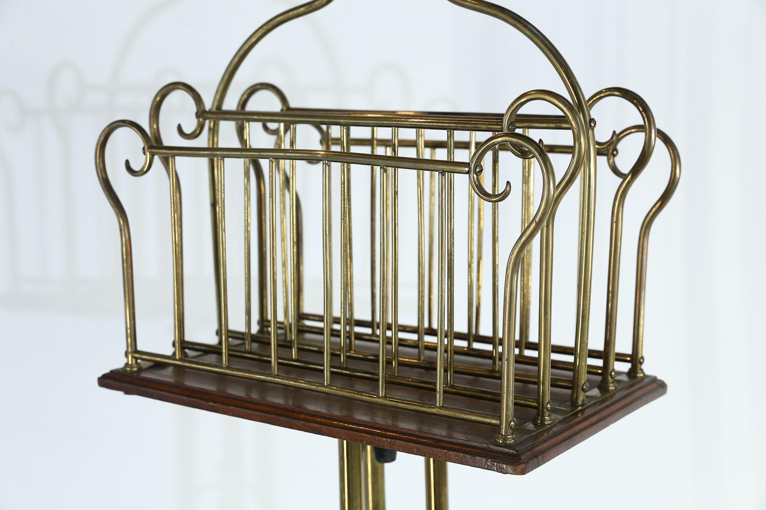French Antique Brass and Mahogany Magazine Holder For Sale