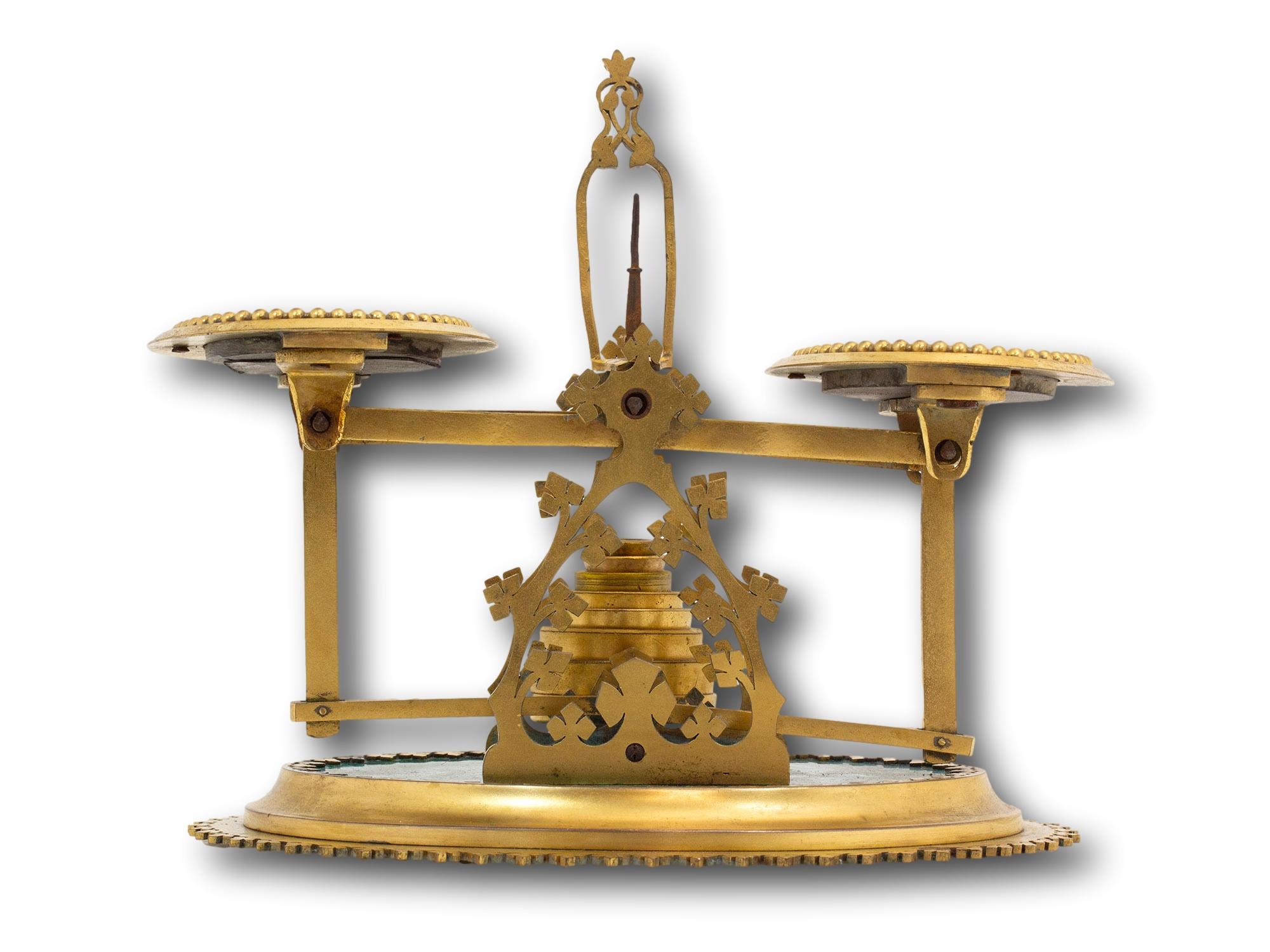 Antique Brass and Malachite Scales by Halstaff & Hannaford In Good Condition For Sale In Northampton, GB