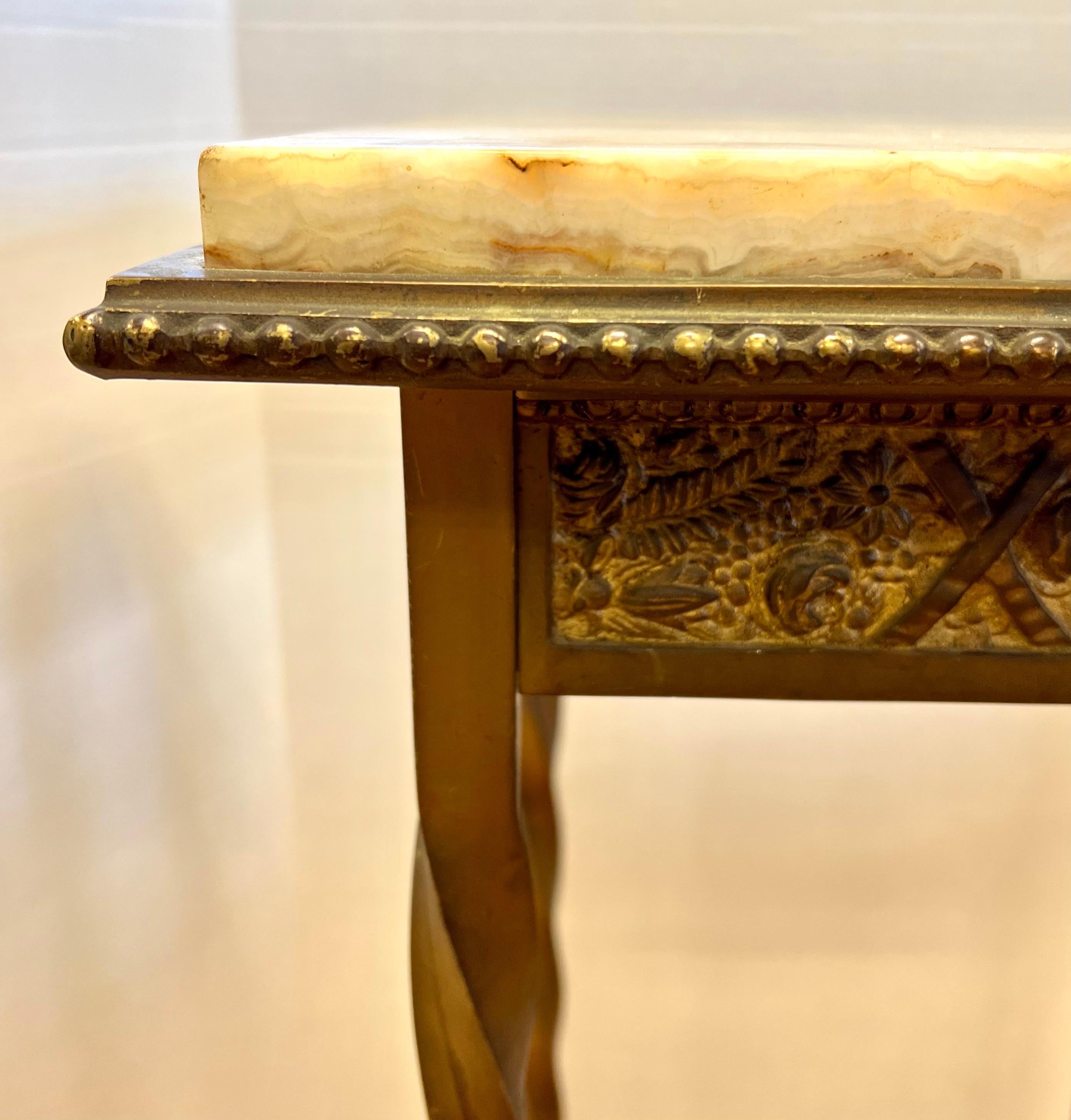 Antique Brass and Marble Top Side End Table In Good Condition In West Hartford, CT