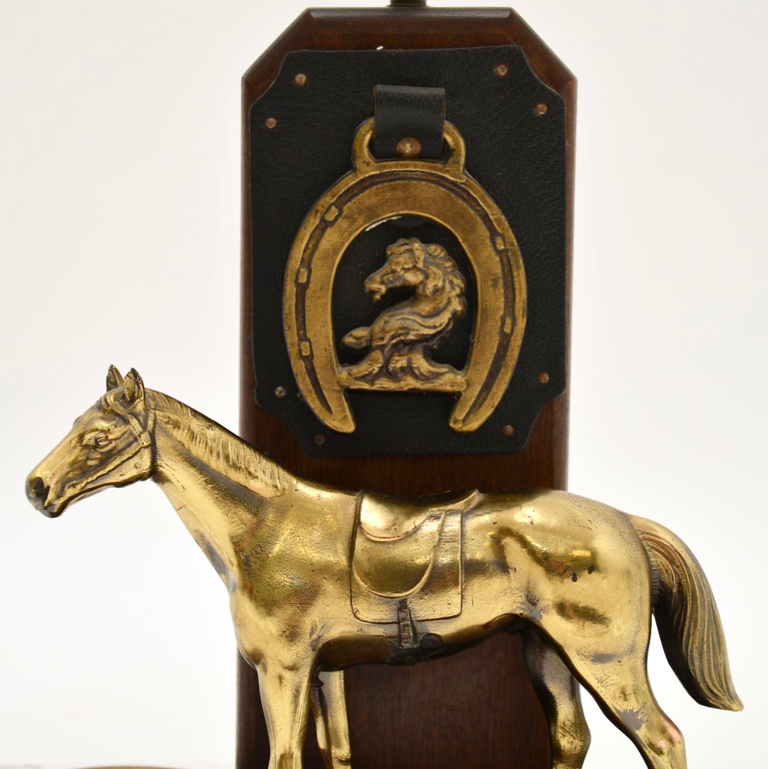 Antique Brass and Oak Equestrian Table Lamp im Angebot 2