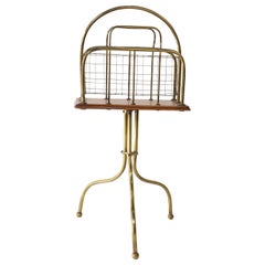 Antique Brass and Wood Magazine Holder