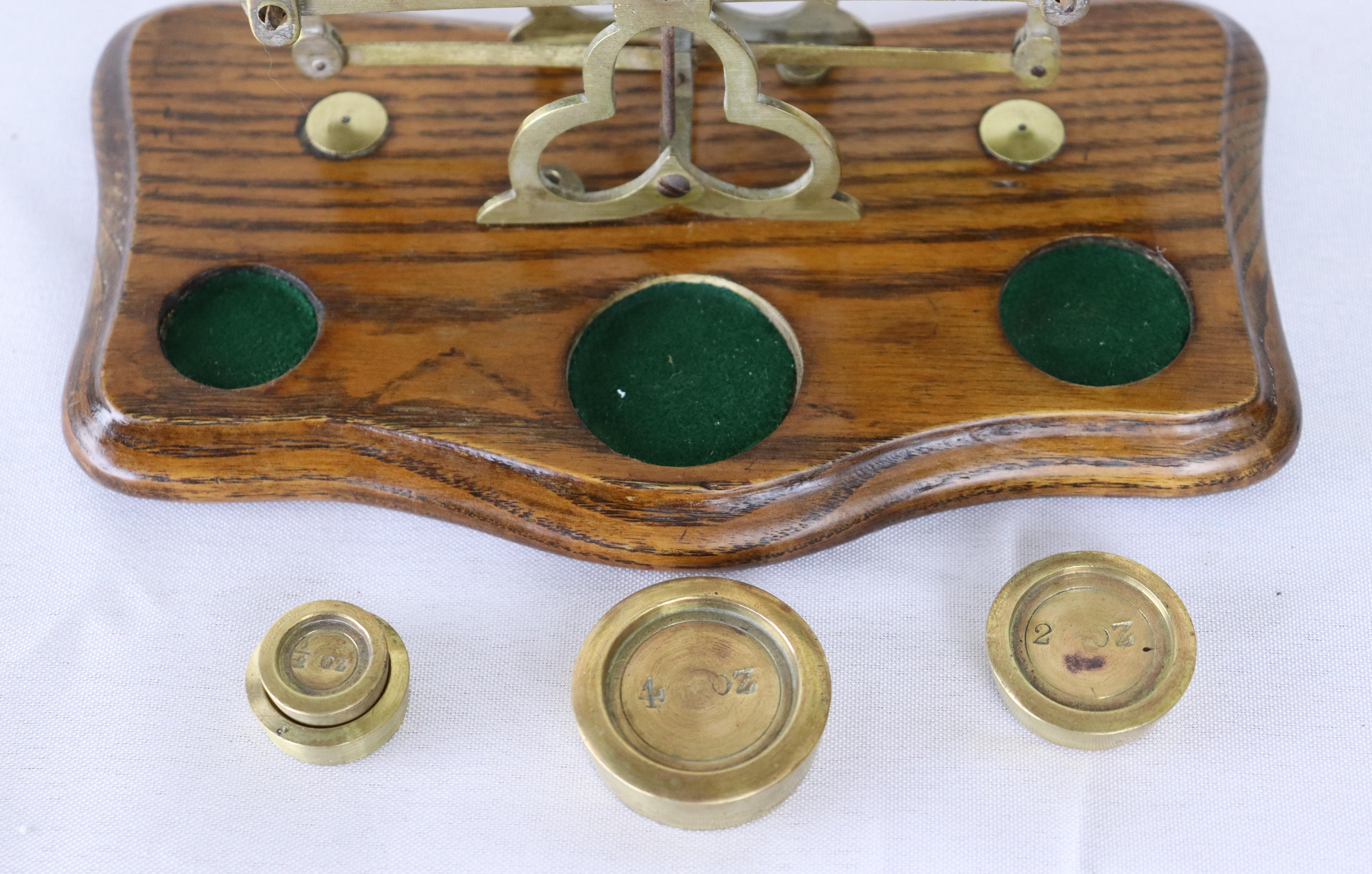 Antique Brass and Wood Postal Scale In Good Condition In Port Chester, NY