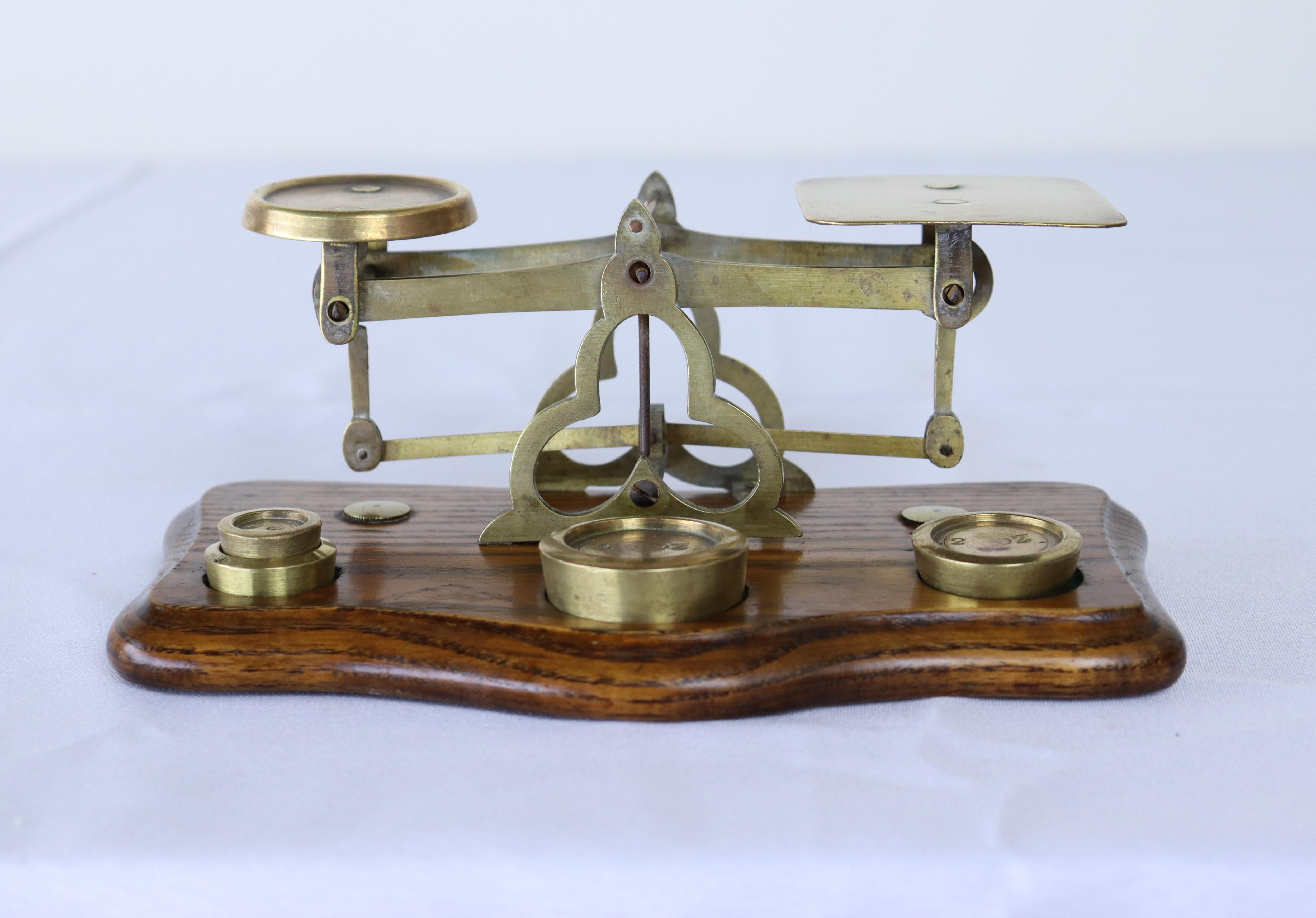 19th Century Antique Brass and Wood Postal Scale