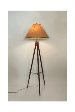 Antique Brass and Wood Tripod Floor Lamp #2, Early 20th Century