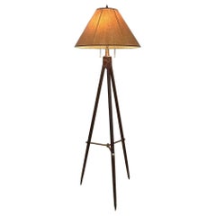 Antique Brass and Wood Tripod Floor Lamp #2, Early 20th Century