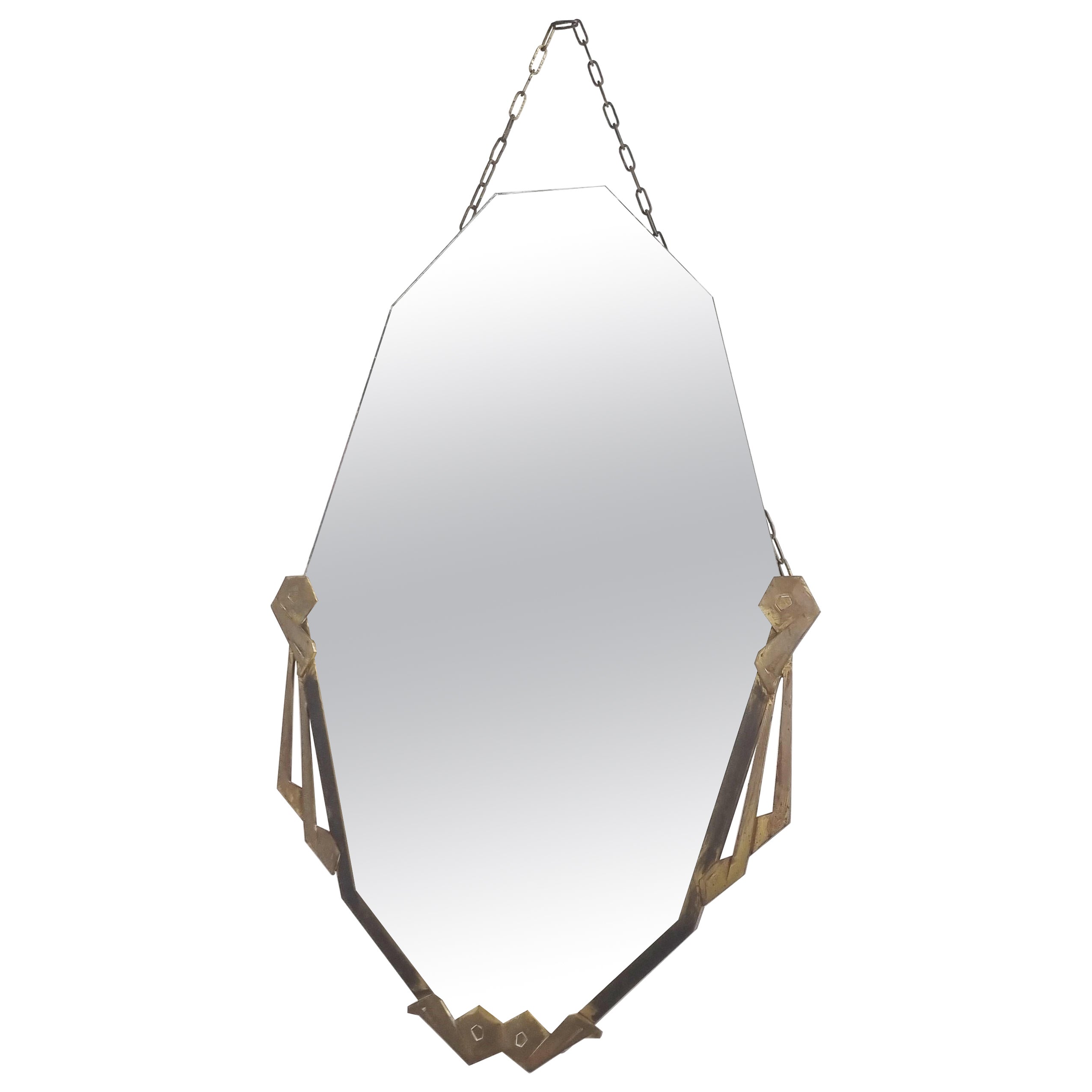 Antique Brass Art Deco Mirror, 1930s