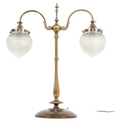 Antique Brass Art Nouveau Holophane Glass Table Desk Lamp, c.1920